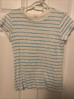 Goldie White Tee with Light Blue Stripes
